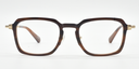 Rectangular tortoiseshell frame glasses. front vies. Gold coloured hinge highlights