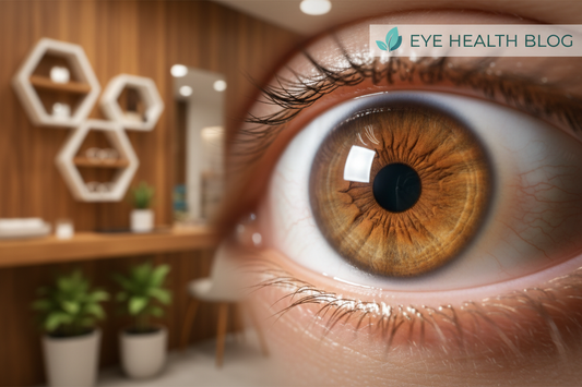 close-up of a human eye with a clean, professional medical aesthetic