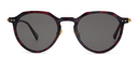 red an black coloured round retro style frame front view showing two gold coloured stars by the arms with tinted lenses