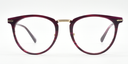 round retro style frame. front view showing gold coloured bridge and gold detail on hinges
