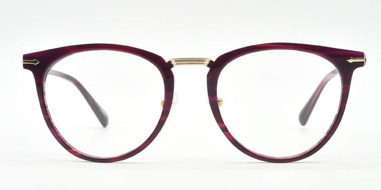 round retro style frame. front view showing gold coloured bridge and gold detail on hinges