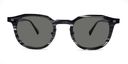 grey marble effect round frame with silver highlights towards the hinges. front view with tinted lenses