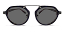 blue/black frame with silver colour bridge. front view octagonal frame with round tinted lenses.