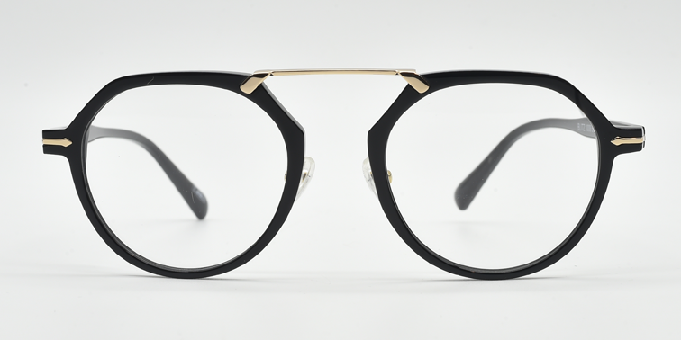 black with gold colour bridge  front view octagonal frame with round lenses.