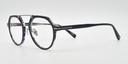 black /purple frame with silver colour bridge. side view octagonal frame with round lenses. silver details on arm close to the hinge