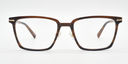 Rectangular brown tortoiseshell frame glasses with small gold detail close to the hinges