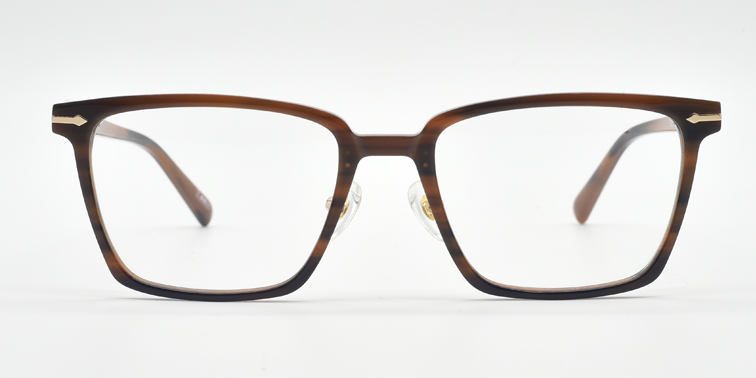 Rectangular brown tortoiseshell frame glasses with small gold detail close to the hinges