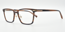 Side view of Rectangular brown tortoiseshell frame glasses with small gold detail close to the hinges and top of the arm