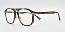 side view rounded rectangular brown tortoiseshell frame glasses with gold coloured detail close to the hinges and the top of the arm