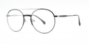 side view of Round, retro-style glasses.  black colour with silver rims and hinges 
