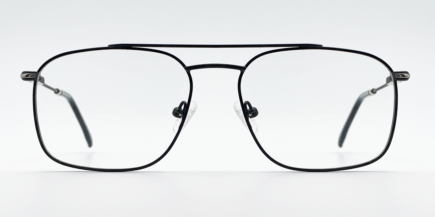 Rectangular black frame glasses front view. lightweight and stylish