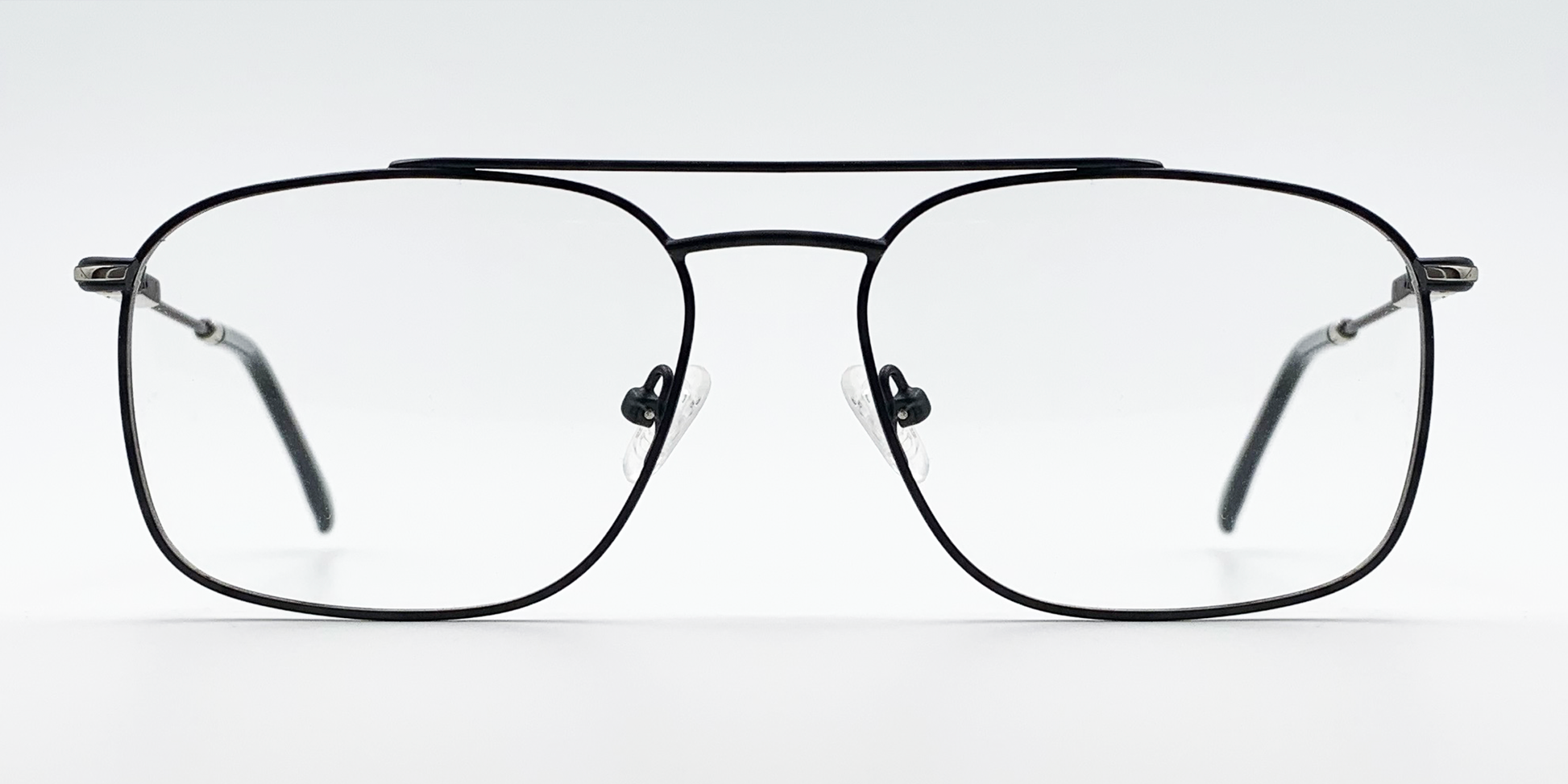 Rectangular black frame glasses front view. lightweight and stylish