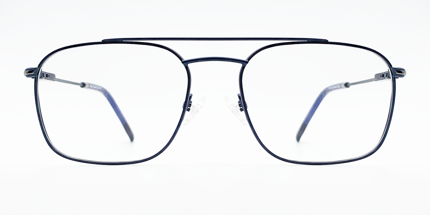 Rectangular blue frame glasses front view. lightweight and stylish