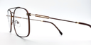 Rectangular brown frame glasses showing gold details top of the arm  side view. lightweight and stylish