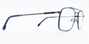 Rectangular blue frame glasses showing silver details top of the arm  side view. lightweight and stylish