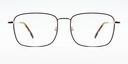 Front view rectangular brown frame glasses with gold colour detail