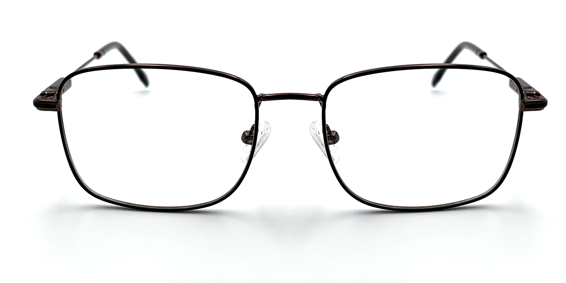 Front view rectangular brown frame glasses with brown colour detail