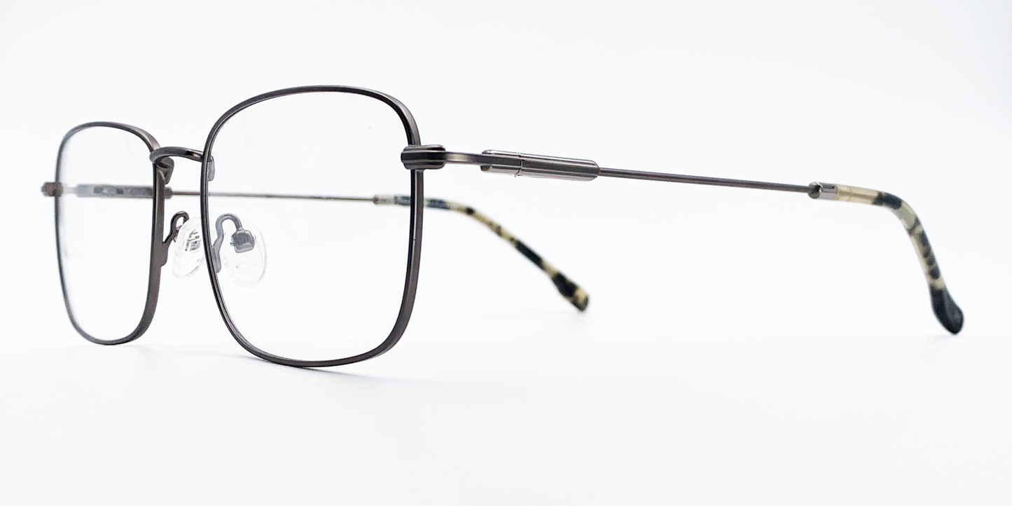 side view rectangular grey frame glasses with grey colour detail