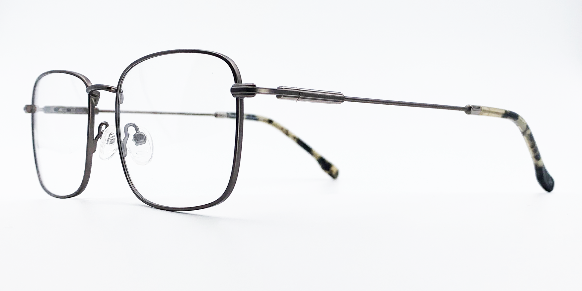 side view rectangular grey frame glasses with grey colour detail