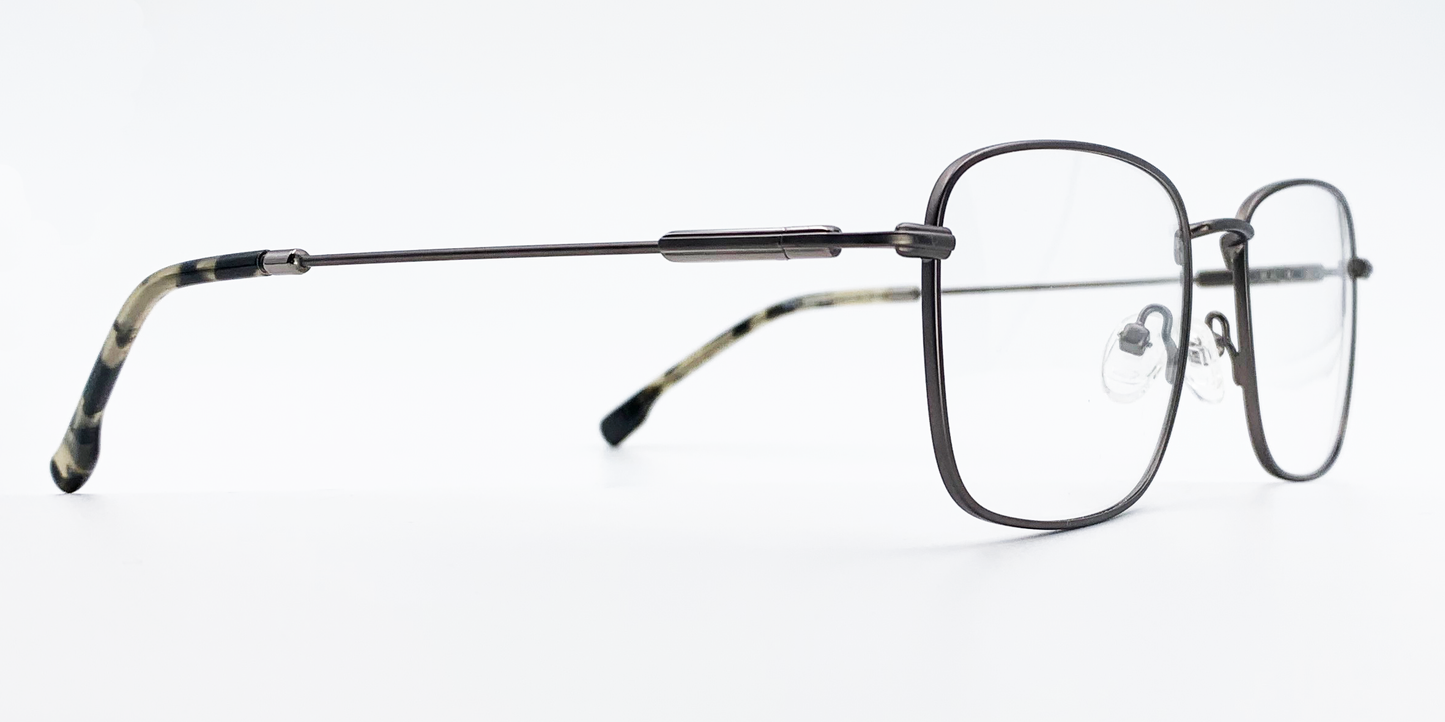 side view rectangular grey frame glasses with grey colour detail