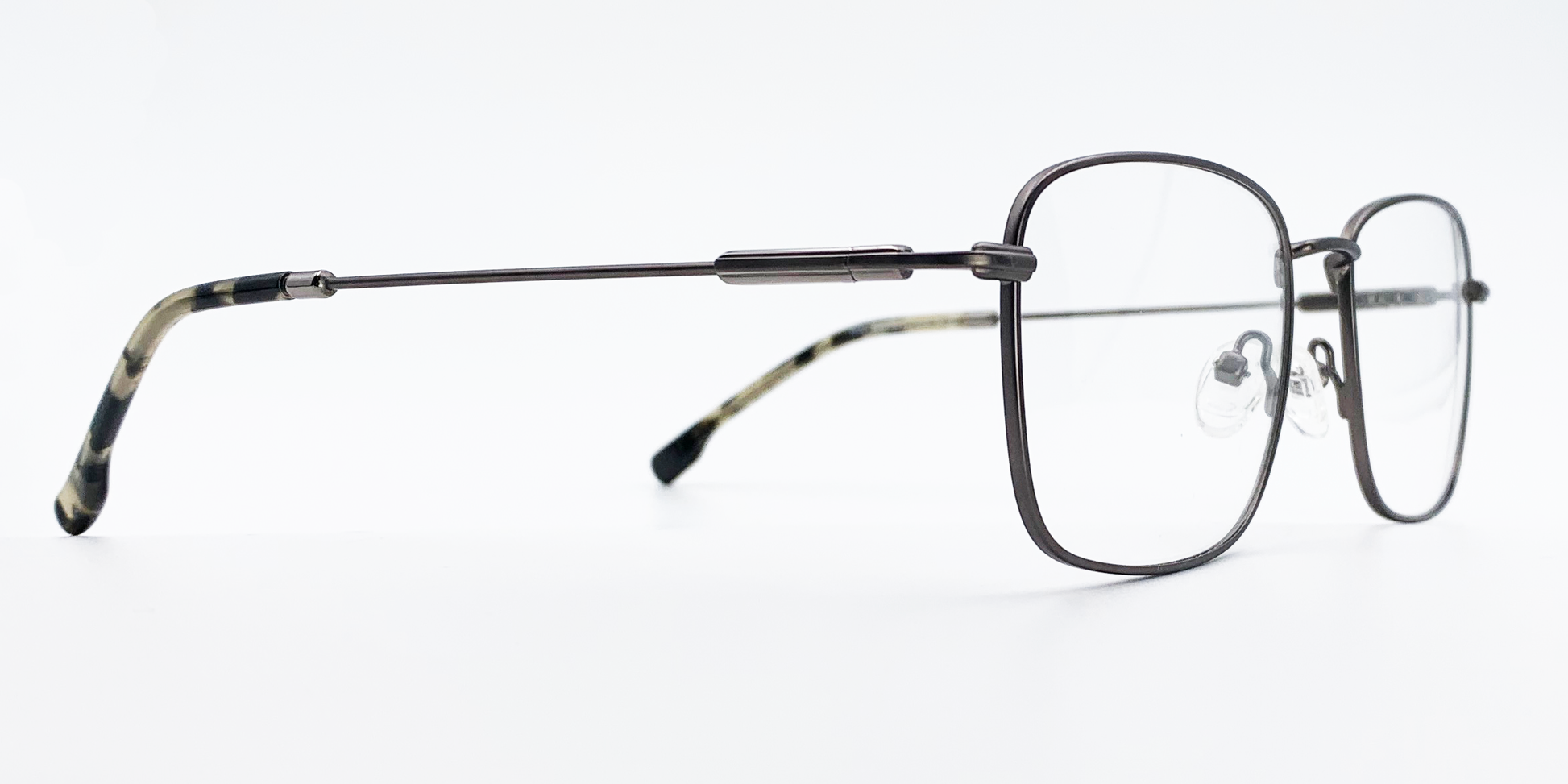 side view rectangular grey frame glasses with grey colour detail