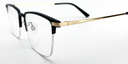 black rectangular half rimless frame glasses. Side view with gold detail