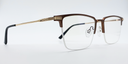 brown rectangular half rimless frame glasses. Side view with gold detail