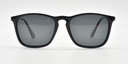 Black rounded rectangular front view glasses with tinted glasses
