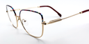 side view delicate metal frame. multi colour top of frame and gold colourrest of frame.