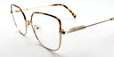 side view delicate metal frame. Tortoiseshell colour top of frame and gold colour rest of frame.