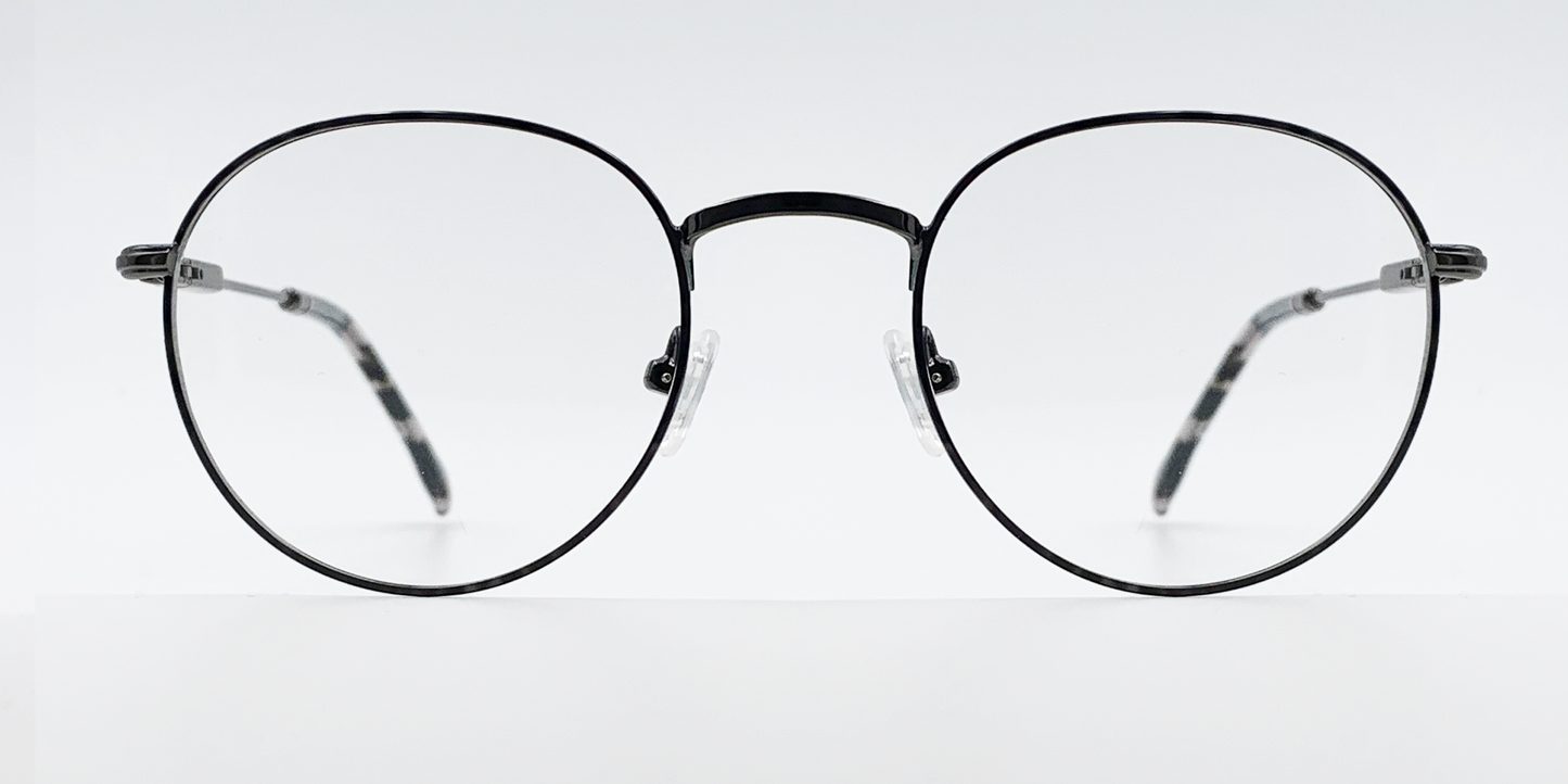 front view delicate round metal frame. black colour