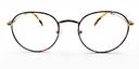 front view delicate round metal frame. dark tortoiseshell colour with gold colour bridge and arms