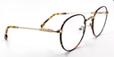 side view delicate round metal frame. tortoiseshell  colour, gold colour bridge and arms