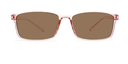 front view clear pink rectangular frames showing tinted lenses.