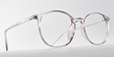 Side view of clear round retro-style glasses. frame and arms same colour.