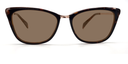Front view. tortoiseshell cat's-eye frame showing gold coloured highlights to the top corners of the frame. Showing tinted lenses