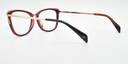 Rear/side view. black/red cat's-eye frame showing red coloured highlights to the back of the frame.