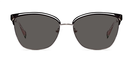 Front view of black/silver frame. black filigree detail on top of the frame. silver bridge and lower part of the frame. Showing with tinted lenses.