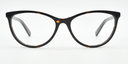 Front view. Cat's eye glasses in tortoiseshell colour.