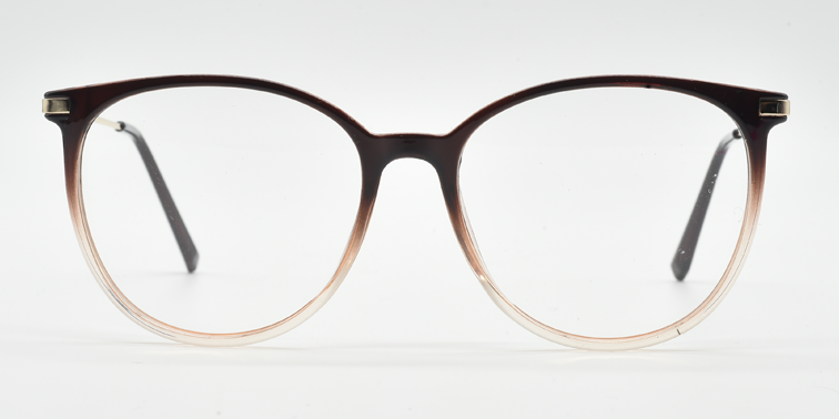 Front facing view of round frame. Dark brown to the top light brown to clear at the bottom.