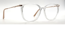 Side/Front facing view of round frame. clear frame. 'V' detail on the arm.