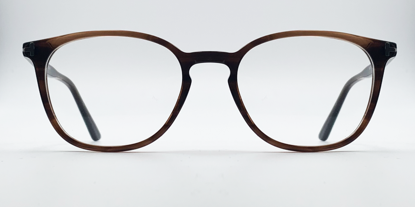 Front view rounded rectangular style glasses in brown