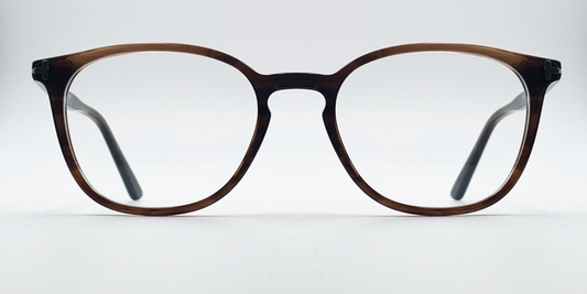 Front view rounded rectangular style glasses in brown